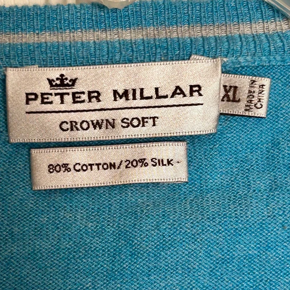 Peter Millar Crown Soft Turquoise Blue Cotton Silk Crew Neck‎ Sweater Mens XL